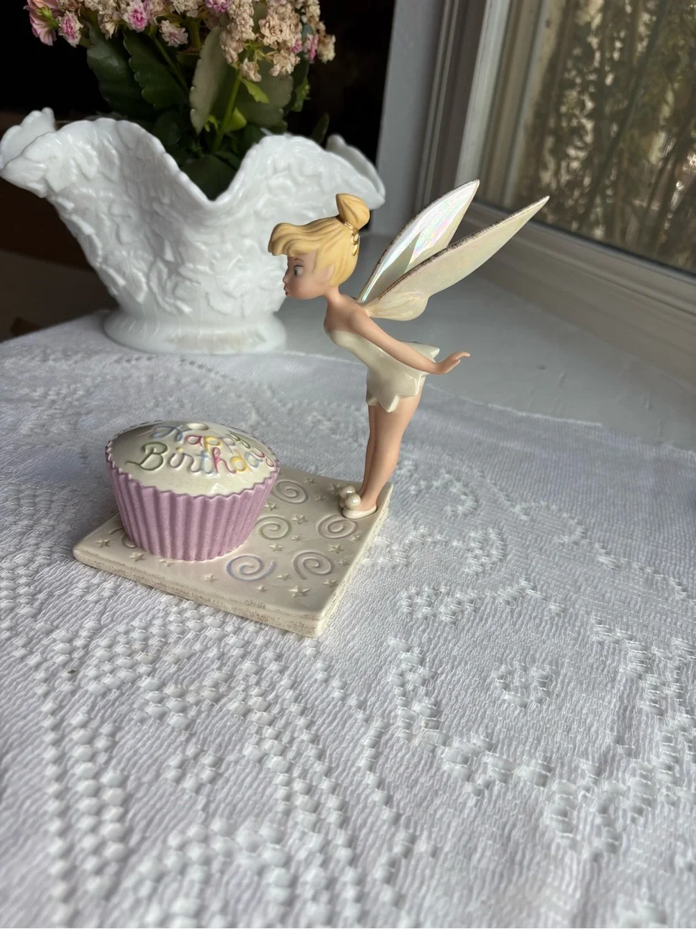 Disney Tinker Bell Cake Topper with Pink Cupcake and Iridescent Wings